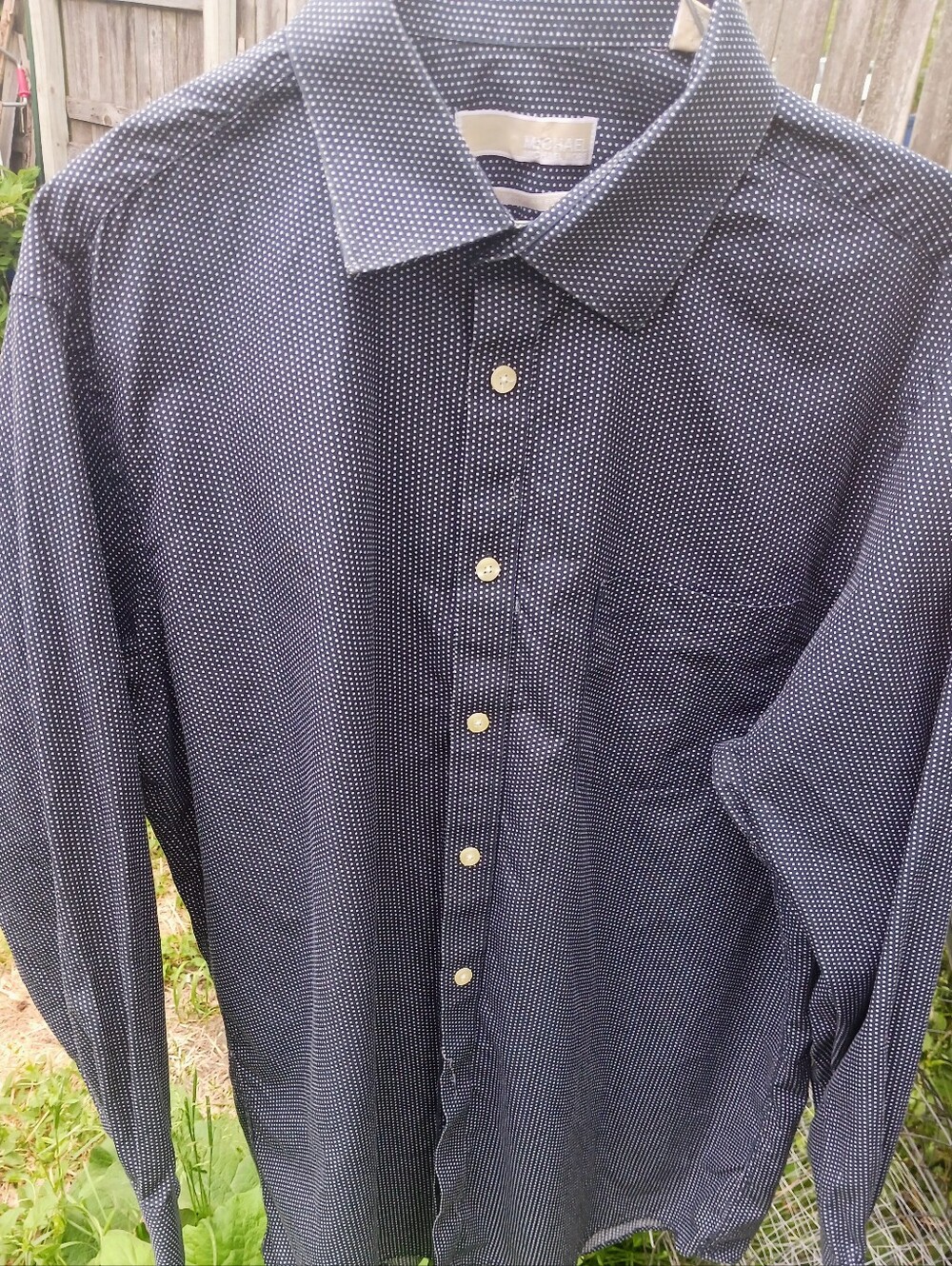 Michael Kors Shirt Mens Large Navy Button Up Micro Dot Pattern textured Classic